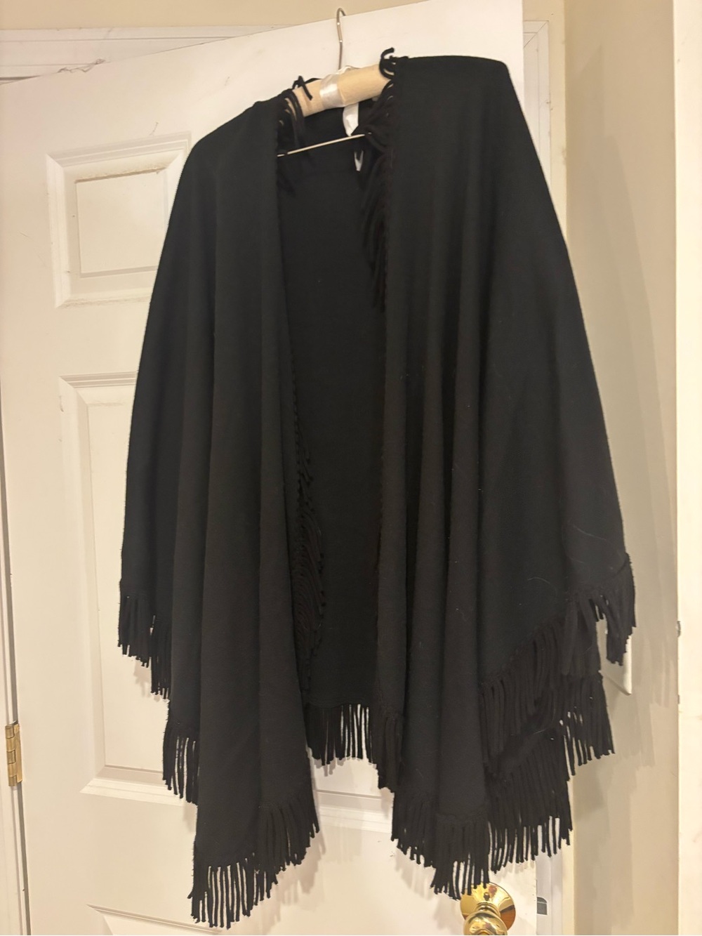 Nina Leonard Black Fringe Open-Front Cape